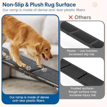 HBTower 67" Long & 17.3" Wide Folding Dog Ramp for Car, SUV & Truck – Portable Pet Ramp with Non-Slip Surface, Extra Wide Steps for Large Dogs Up to 250LBS - size: 67" L x 17.3" W