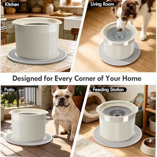 No Spill Ceramic Dog Water Bowl, Large Capacity Slow Drinking Bowl with Floating Disk & Filter, Heavy Duty Anti-Slip Bowl for Small to Medium Dogs, Cats & Multi-Pet Homes Indoor