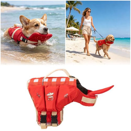 Dog Doggy Life Jacket Life Vest Saver Preserver Reflective Nylon Neoprene Quick Release Adjustable Bandana (Red#L) - color: Red#L