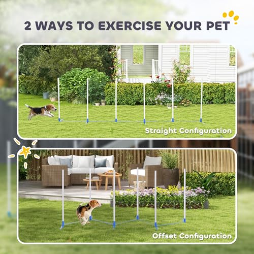 PawHut Adjustable Dog Agility Training Obstacle Course Set with Weaves Poles Storage Bag for Pet Dogs Outdoor Games Exercise
