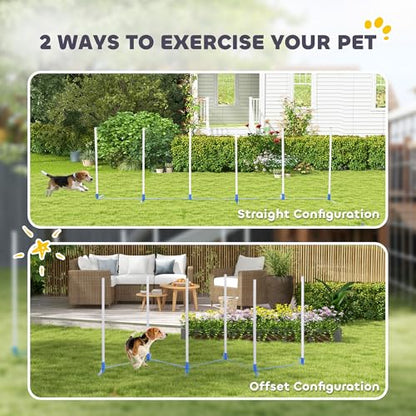 PawHut Adjustable Dog Agility Training Obstacle Course Set with Weaves Poles Storage Bag for Pet Dogs Outdoor Games Exercise