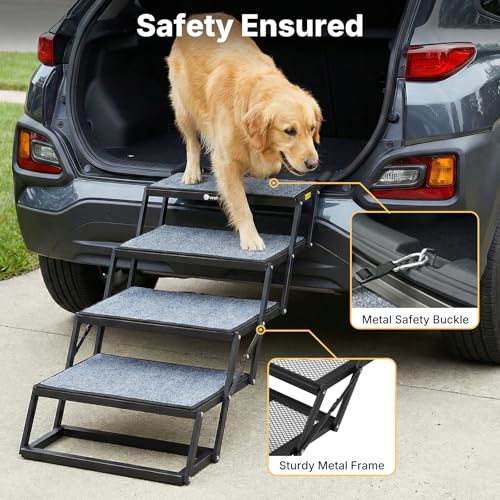 Veehoo Collapsible Dog Stairs for Large Dogs Extra Wide,4 Steps Folding Dog Steps for Car Truck SUV 20" Wide, Heavy Duty Pet Loader Ramp Ladder Portable with Non Slip Surface, Support up to 200lbs - size: 4 Steps