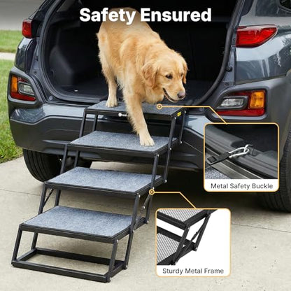 Veehoo Collapsible Dog Stairs for Large Dogs Extra Wide,4 Steps Folding Dog Steps for Car Truck SUV 20" Wide, Heavy Duty Pet Loader Ramp Ladder Portable with Non Slip Surface, Support up to 200lbs - size: 4 Steps