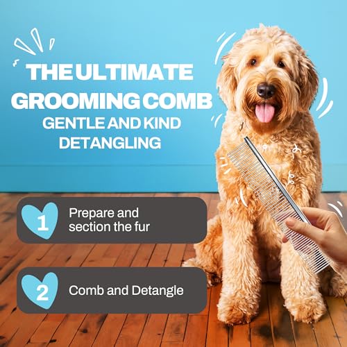 The Doodle Brush Dog Combs for Grooming Matting, Finishing Metal Comb For Dogs, Large Stainless Steel Doodle Dog Grooming Combs, Tackles Mat & Tangles for Poodles, Labradoodle, Cockapoo Pet Comb