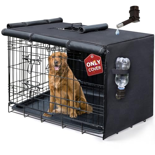 DONORO Dog Crate Cover 36 Inch Waterproof Pet Kennel Cover 600D Heavy Duty Dog Cage Cover Universal Fit for Most Wire Pet Crates (Black, 36.0" L x 23.0" W x 25.0" H) - color: Black, size: 36.0"L x 23.0"W x 25.0"H