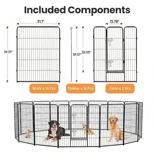 Simple Deluxe Dog Playpen Outdoor Indoor, 40 Inch 16 Panels Dog Fence for Small/Medium/Large Dogs Puppy, Perfect Dog Pen for Camping, Yard, RV, Garden Fence, Black - size: 40 Inch 16 Panels
