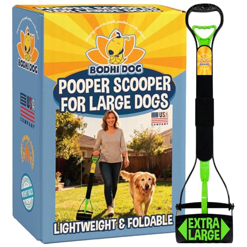Bodhi Dog 32" Tall Non-Breakable Pooper Scooper for Large Dogs - Lightweight, Foldable Design with Extra Long Handle (Green) - color: Green