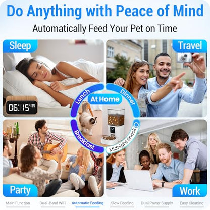 Automatic Cat Feeder with 5G WiFi: Automatic Dog Feeder with Slow Feed & Smart APP Control, 7L Timed Auto Cat Food Dispenser with Alexa for Pets, Detachable for Easy Cleaning - 29 Cups - color: White-1