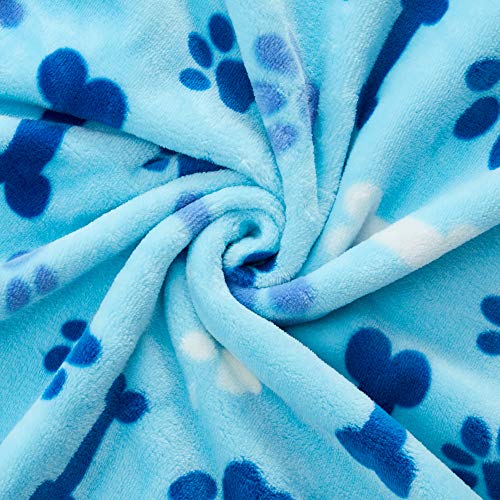 Allisandro Luxurious Dog Blanket, 350 GSM Super Fuzzy Microplush Fleece Pet Blankets for Small Medium Large Dogs and Cats, Blue Paw and Bone, 64" x 40" - color: Blue Paw and Bone, size: 64" x 40"
