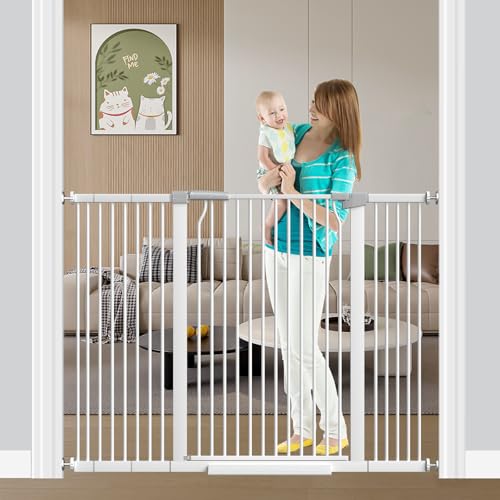 Fairy Baby 40.5" Extra Tall Baby Gate for Stairs, 40.6"-54.7" Extra Wide Dog Pet Gate Indoor Outdoor, Pressure Mounted Walk Thru Swing Metal Safety Child Gate, Cat Puppy Gate for House Doorways, White - color: White, size: 40.6"-54.7"