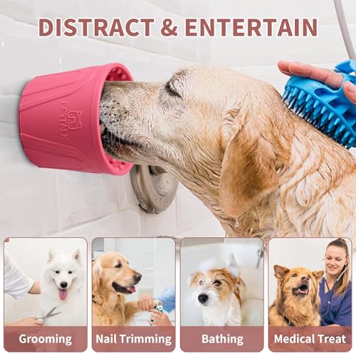 Dog Lick Bowl, Bestalk Anxiety Relief Slow Feeder Dog Lick Mat Treat Dispenser, Non-Slip Licking Bowl Enrichment Toys for Small Medium and Large Breed Dogs, BPA Free Silicone(Rose,M-L) - color: Rose, size: M-L
