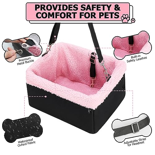 Dog Car Seat for Small Pets Under 20lbs, Booster Seat with Metal Frame, Double-Layer Oxford Fabric, Safety Leash for Dogs and Cats