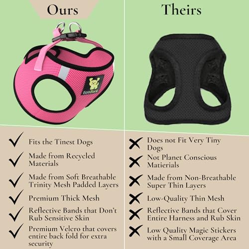 EcoBark Premium Teacup Dog Harness - Luxury Soft Tiny and Toy Breed Harness for Puppy - Mini Step in Vest Body Halter Under 5 lbs (Bubblegum Pink, XXXS) - color: Bubblegum Pink, size: XXXS- 2 to 3 lbs- Chest up to 10 in (Pack of 1)