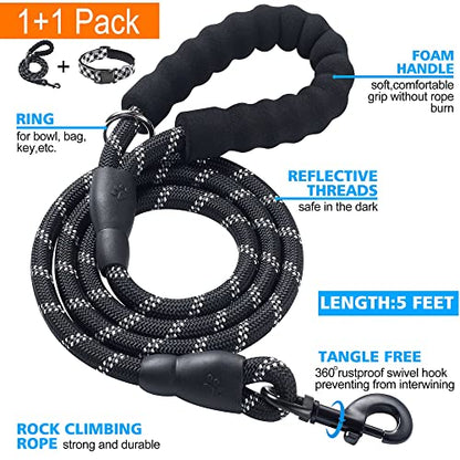 Ladoogo Reflective Dog Collar Padded with Soft Neoprene Breathable Adjustable Nylon Dog Collars for Small Medium Large Dogs (X-Small (Pack of 1), Black Plaid Collar+Leash) - color: Black Plaid Collar+Leash, size: X-Small (Pack of 1)
