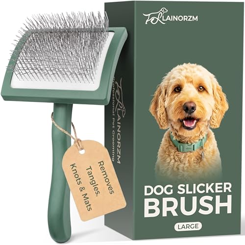 Slicker Brush for Dogs - Professional Long Pin Doodle Grooming Brush for Goldendoodles, Poodles, Labradoodles - Detangle, Fluff & Dematting Tool for Wavy & Curly Hair (Large Curved)