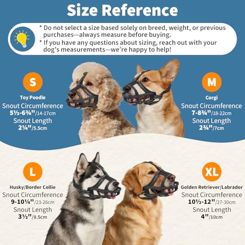 BARKLESS Dog Basket Muzzle for Medium & Large Dogs, Breathable Open Front Mouth Cover with Reflective Strap for Training, Walking Vet Visits, Humane Cage Muzzle Prevent Biting Scavenging (Black, M)