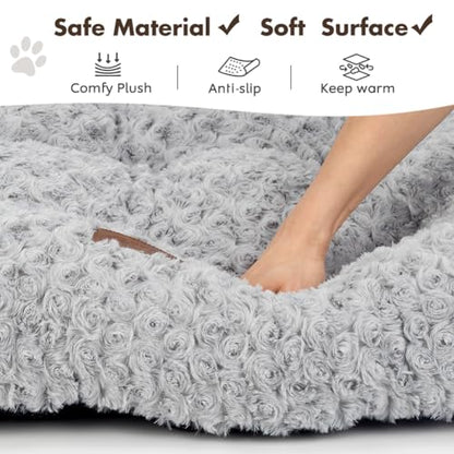 Dog Bed Crate Pad - Rosette Pattern White Velvet Pet Bed Anti-Slip Comfy Kennel Pad for Crates Rosette Grey L - color: Rosette Pattern Grey, size: Large 36"x24"