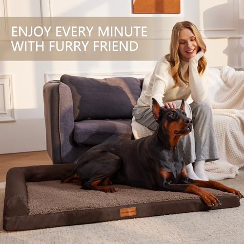 Patas Lague Orthopedic Dog Bed Large Sized Dog 36''X24'', Waterproof L Bolster Medium Pet Sofa Beds with Removable Washable Cover, Soft Pet Couch Crate Mat with Nonskid Bottom, Brown - color: Brown, size: 36"L x 24"W x 3.5"Th