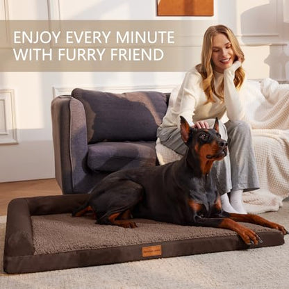 Patas Lague Orthopedic XL Dog Bed Large Sized Dog 42''X28'', Waterproof L Bolster Big Large Pet Sofa Beds with Removable Washable Cover, Soft Pet Couch Crate Mat with Nonskid Bottom, Brown - color: Brown, size: 42"L x 28"W x 3.5"Th