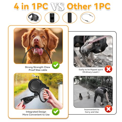 Upgraded Retractable Dog Leash with Chew Proof Cable, 26ft Heavy Duty Dog Leash for Large Dogs up to 110lbs, No-Tangle, Non-Slip Handle, One-Handed Brake, with Poop Bag Holder (Black, L 26ft) - color: Black