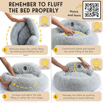 PetJett Calming Dog Bed Medium Size Dog - 30'' Donut Bed, Washable Dog Bed - Anti-Slip Super Soft Fluffy Plush Round Bed, Anti-Anxiety Premium Comfort Pet Bed, Fits Dogs up to 45 lbs - Bright Grey - color: Bright Grey, size: Medium - 30”L x 30”W x 8”Th