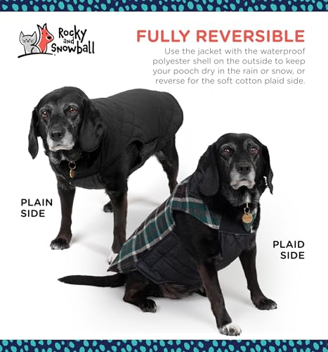 Rocky 2-in-1 Reversible Dog Jacket - Waterproof Snow Jacket for Medium & Large Dogs, Cold Weather - color: Green Tartan, size: X-Large