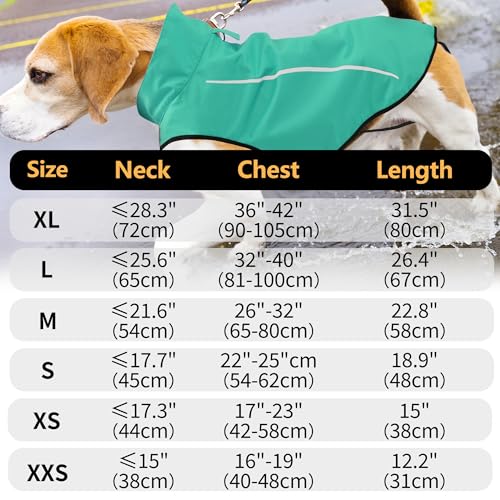 Mile High Life Dog Raincoat, Adjustable Waterproof Reflective Rain Jacket for Small Medium Large Dogs, Lightweight Breathable Pet Rain Coat with Leash Hole(Green,XS Chest 17-23") - color: Green, size: XS Chest 17"-23"