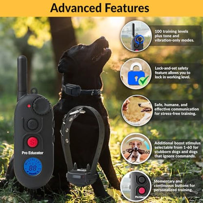 E-Collar Educator Pro Dog Training Collar with Remote, 2 Dogs | 1/2 Mile Range, 100 Levels, Waterproof & Rechargeable, Ergonomic Remote, Night Light - size: 2 Dog
