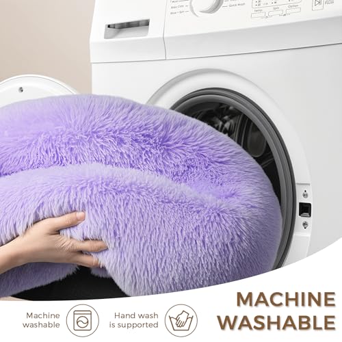 Calming Round Dog Bed & Cat Bed with Anti-Slip Bottom, Medium Size Washable Anti-Anxiety Donut Dog Beds for Small Dogs & Cats, Fluffy Plush Soft Dog Bed(24 Inch, Purple) - color: Purple, size: 24"l x 24"w x 8"th
