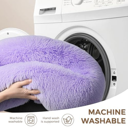 Calming Round Dog Bed & Cat Bed with Anti-Slip Bottom, Medium Size Washable Anti-Anxiety Donut Dog Beds for Small Dogs & Cats, Fluffy Plush Soft Dog Bed(24 Inch, Purple) - color: Purple, size: 24"l x 24"w x 8"th