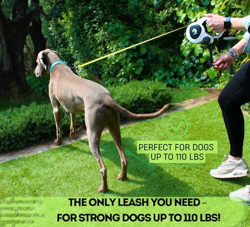 Snuggle Paws Retractable Dog Leash 16ft – Heavy Duty All-in-One Dog Leash with LED Flashlight, Poop Bag Holder, Chew Proof Steel Cable & Reflective Tape – Size L - size: L | 16.4 ft | 110 lbs