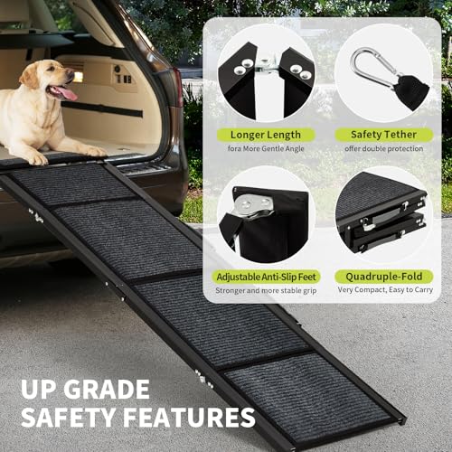 Garvee 63" Wide Folding Dog Ramp for Car, 17" Long Heavy Duty Non-Slip Portable Pet Ramp, Large Dogs Up to 250 lbs, Outdoor & Indoor Use - size: 63" × 17"