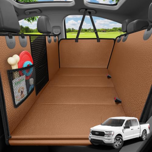 URPOWER Hard Bottom Dog Car Seat Cover for Pets 100% Waterproof Seat Cover Hammock 600D Heavy Duty Scratch Proof Nonslip Durable Soft Back Seat Covers for Full Size Trucks - color: Brown, size: XL - 60" Length