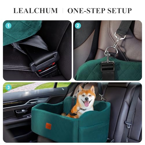 Lealchum Dog Car Seat for Medium/Large Dogs,2 Clip-On Safety Leashs for 2 Small Dogs,Removable and Washable Comfy Pet Car Seat,Easy to Install and Clean (Green, Large) - color: Green