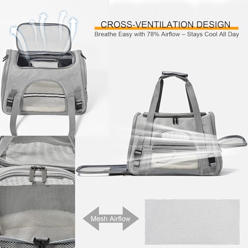 Dog Cat Carrier Soft for Small Pet Up to 16 Lbs TSA Airline Approved Travel Carrier Collapsible Puppy Car Mesh Bag 17.5 * 10.2 * 11.4 inch - Grey - color: Grey