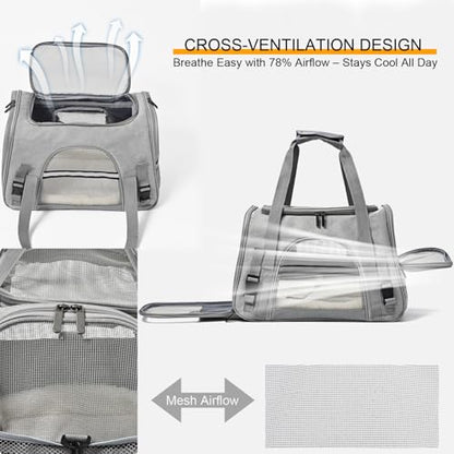 Dog Cat Carrier Soft for Small Pet Up to 16 Lbs TSA Airline Approved Travel Carrier Collapsible Puppy Car Mesh Bag 17.5 * 10.2 * 11.4 inch - Grey - color: Grey