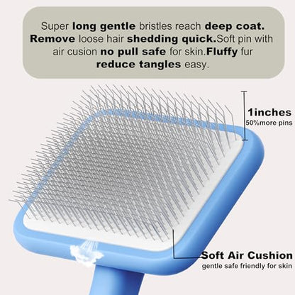 Dog Slicker Brushes for Poodles,Doodles,Goldendoodles,Bernedoodle.Dog Brushes for Thick Long Curly Fur Deshedding,Fluff,Grooming.Remove Loose Fur Quick Easy.Long Pin Slicker Brush.Wooden(Large) - color: Blue