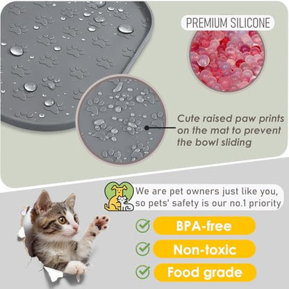 2 Pack Pet Feeding Mats, Waterproof Anti-Slip Placemats for Dog Cat Bowl Silicone Pet Food Mat, Raised Edge Prevent Spills on Floor & Carpet, Dishwasher Safe (2 Beige, 11" x 11") - color: 2 Beige