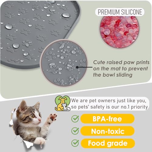 2 Pack Pet Feeding Mats, Waterproof Anti-Slip Placemats for Dog Cat Bowl Silicone Pet Food Mat, Raised Edge Prevent Spills on Floor & Carpet, Dishwasher Safe (2 Black, 11" x 11") - color: 2 Black