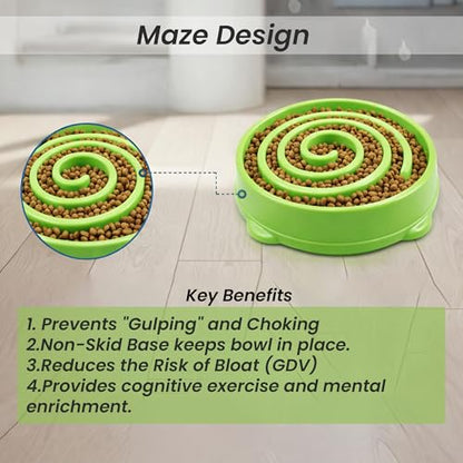 Slow Feeder Dog Bowl for Small, Medium & Large Dogs – Anti-Gulping Puzzle Maze Bowl, Non-Slip Slow Eating Dog Dish, Prevents Bloat & Improves Digestion, Interactive Pet Feeder (Green, Small) - color: Green, size: Small
