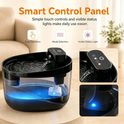 Cordless Cat Water Fountain, Pet Drinking Dispenser with LED Light, 4000mAh Battery Operated, 74oz/2.2L Wireless Fountain for Cats, Dogs and Small Pets (Black Water Fountain)