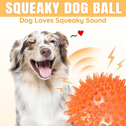 LECHONG 6-Pack 3.5” Squeaky Dog Balls, Durable Soft Spiky Chew Rubber Fetch Toy Balls for Large Medium Aggressive Chewers Teeth Cleaning Chewing Playing Training & Boredom Buster Indoors Outdoors - size: M 6PACK