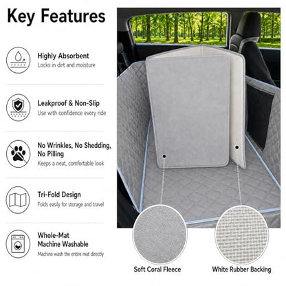 51.2"×23.6" Waterproof Dog Car Bed Mat for Backseat Extenders | Memory Foam Dog Mat, Waterproof Rubber Bottom Non-Slip Pet Cushion, Washable Coral Fleece Pad , Multi-Use for Sofa Bed Yoga
