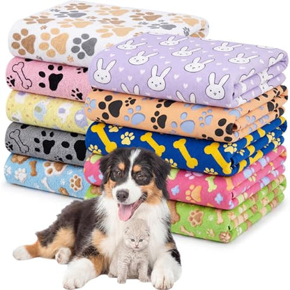 10 Pcs Dog Towels for Drying, 20"x40" Quick Drying Microfiber Pet Bath Towel, Dog Grooming Absorbent Towel with Cute Pattern, Soft Bathrobe for Large Medium Small Puppy Cat