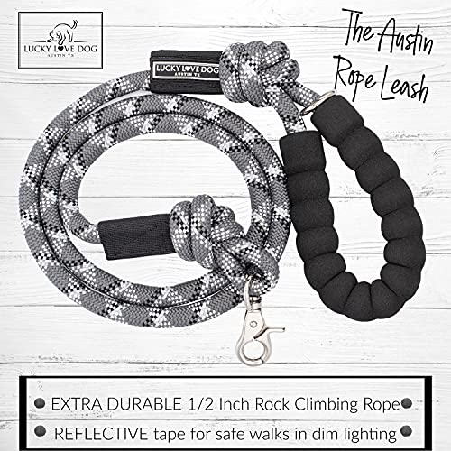 Lucky Love Dog Rope Leash, Reflective, Padded Handle, Thick Rope, Medium to Large Dogs, Pewter - color: Pewter