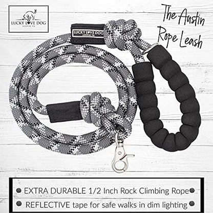 Lucky Love Dog Rope Leash, Reflective, Padded Handle, Thick Rope, Medium to Large Dogs, Pewter - color: Pewter