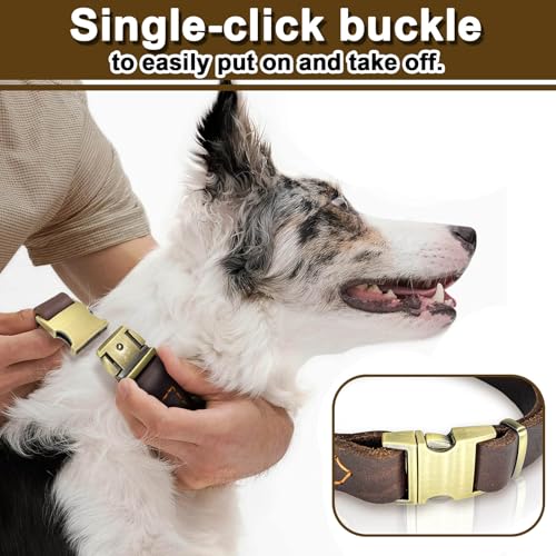 Leather Dog Collar with Metal Quick Release Buckle, Soft Genuine Cowhide Heavy Duty Metal Dog Collar Adjustable for Small Medium Large Dogs Pets. (M, Neck 14-22"(Release Buckle)) - size: M, Neck 14-22"(Release Buckle)