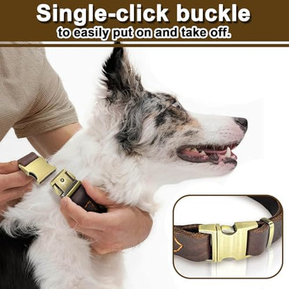 Leather Dog Collar with Metal Quick Release Buckle, Soft Genuine Cowhide Heavy Duty Metal Dog Collar Adjustable for Small Medium Large Dogs Pets. (M, Neck 14-22"(Release Buckle)) - size: M, Neck 14-22"(Release Buckle)