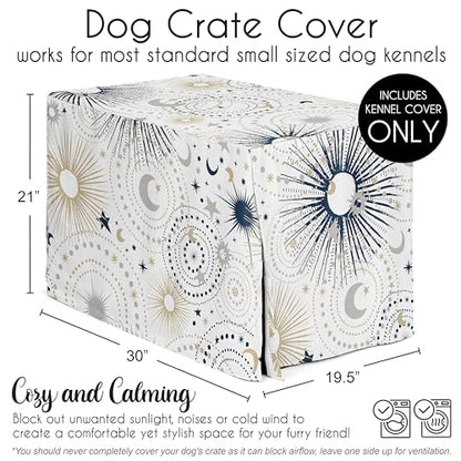 Sweet Jojo Designs 30in. Small/Medium Dog Crate Cover (Boho Star and Moon) Pet Cage, Kennel Covers (Shabby Chic, Bohemian, Celestial, Sky, Stars & Moons, Starburst, Cosmic, Navy Blue & Gold, Grey) - color: Blue Celestial, size: 30.0"L x 21.0"W x 19.5"H