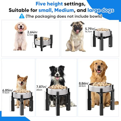 Aystkniet Dog Bowl Stand with Adjustable Height & Width, Anti-Slip Elevated Food Water Bowl Holder for Large Medium Small Dogs, Durable Raised Dog Feeder for Lifted Feeding, 2 Pack (Without Bowls) - size: 2 Pack for Single Bowl